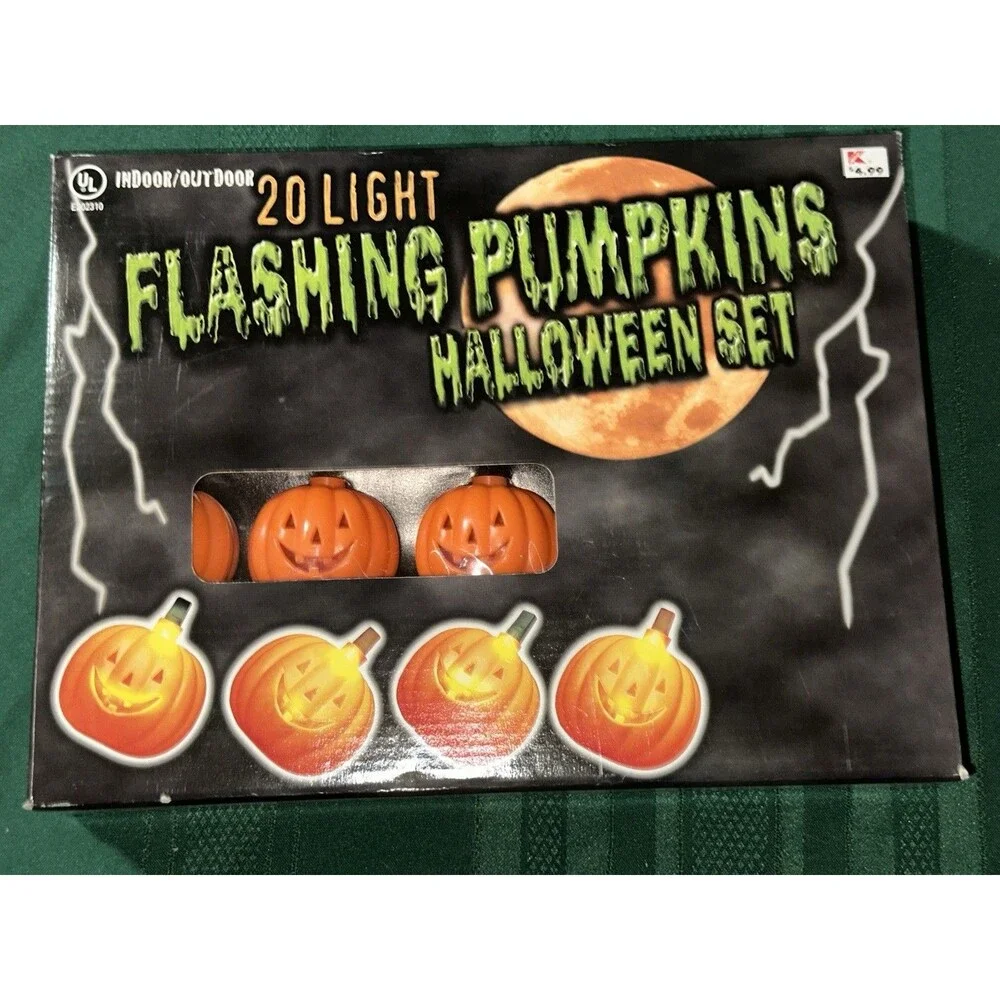 K-Mart Halloween 20 Flashing Scarecrow Pumpkin Lights Outdoor & Indoor NOS